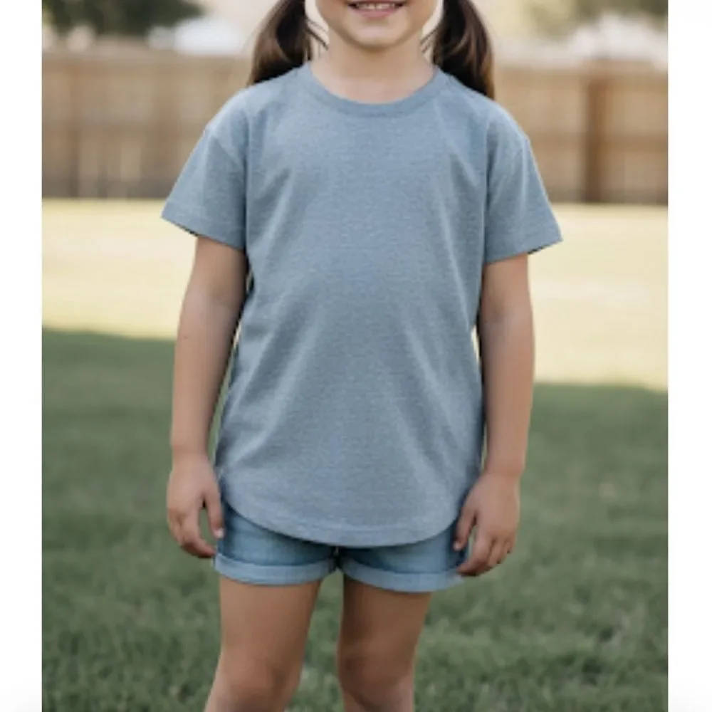 Cat & Jack Rounded Hem T-Shirt Short Sleeve Girls Blue Gray XS 4/5